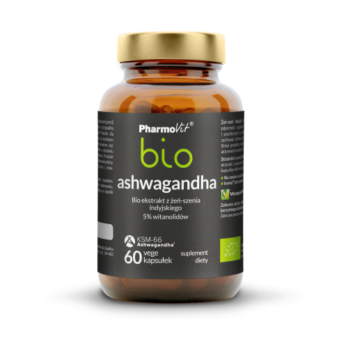 Ashwagandha bio ekstrakt bio z żeń-szenia indyjskiego 5% witanolidów 60 kaps Vcaps® Plus | Pharmovit bio