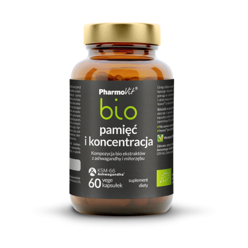 Pamięć i koncentracja bio - Kompozycja ekstraktów bio z ashwagandhy i miłorzębu 60 kaps Vcaps® Plus | Pharmovit bio